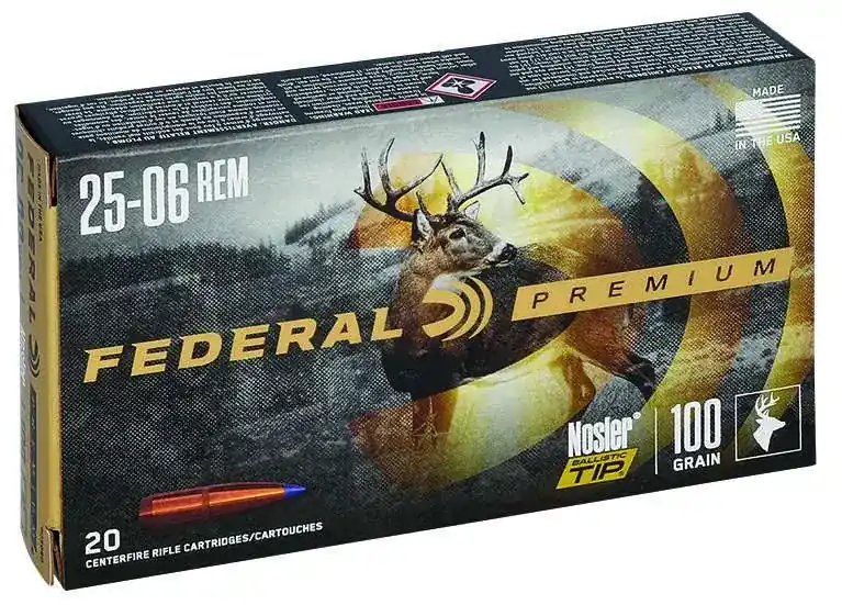 Federal P2506D Premium 25-06 Rem 100 gr Nosler Ballistic Tip (NBT) 20 Round Box