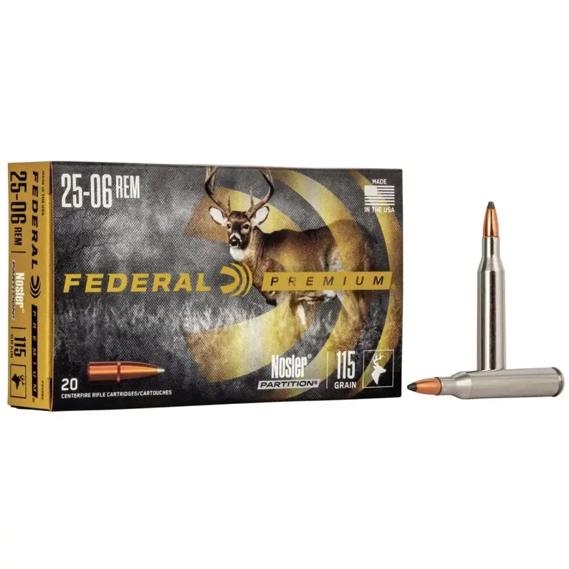 Federal P2506E Premium 25-06 Rem 115 gr Nosler Partition (NP) 20 Round Box