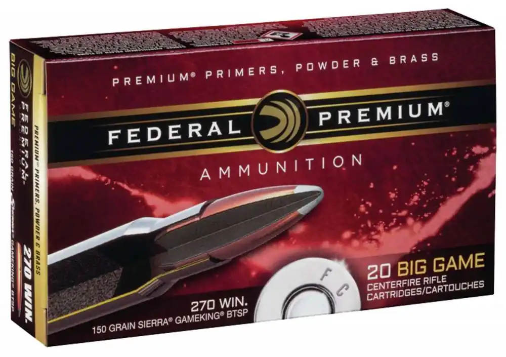 Federal P270C Premium 270 Win 150 gr Sierra GameKing Boat-Tail Soft Point (BTSP) 20 Round Box