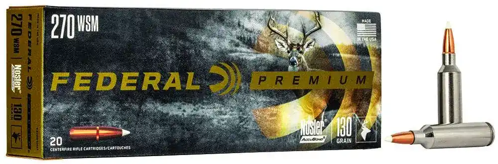 Federal P270WSMA1 Premium 270 WSM 130 gr Nosler Accubond (AB) 20 Round Box