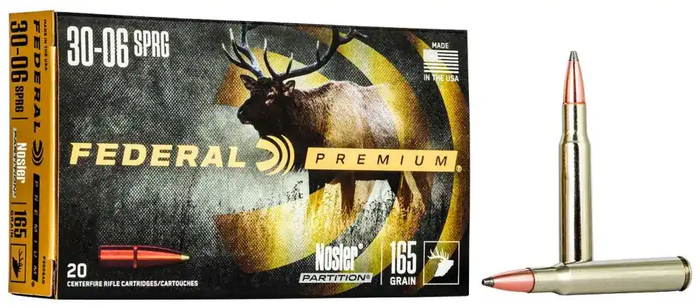 Federal P3006AD Premium 30-06 Springfield 165 gr Nosler Partition (NP) 20 Round Box