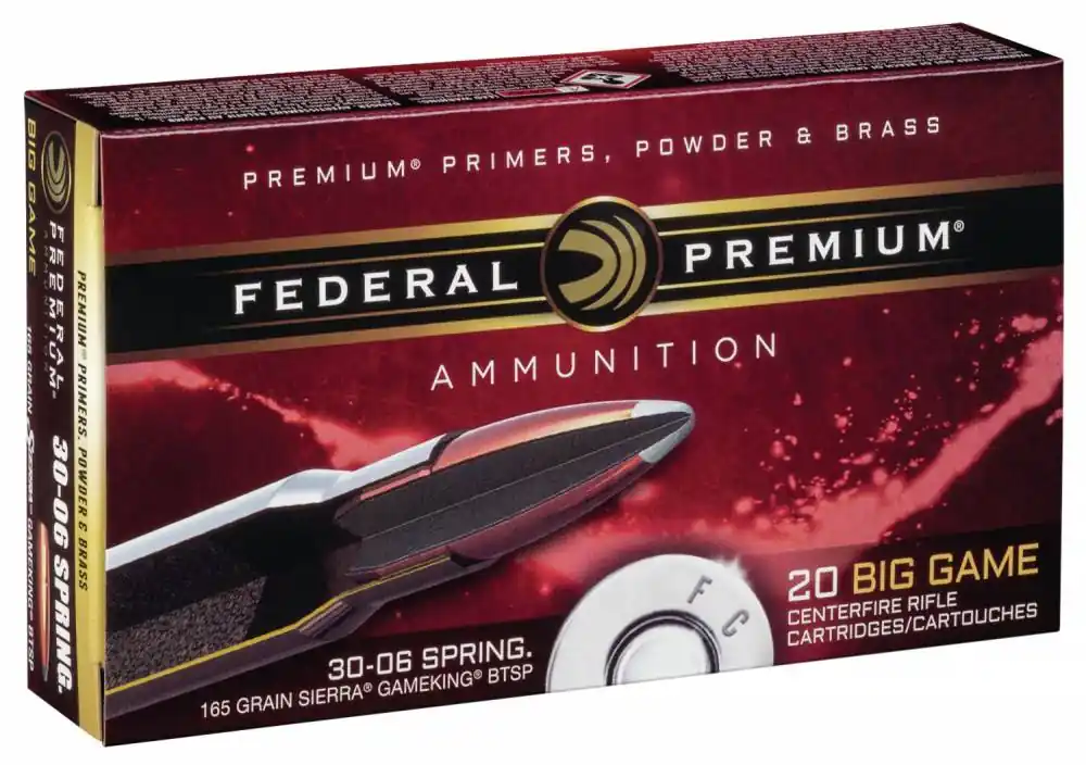 Federal P3006D Premium 30-06 Springfield 165 gr Sierra GameKing Boat-Tail Soft Point (BTSP) 20 Round Box