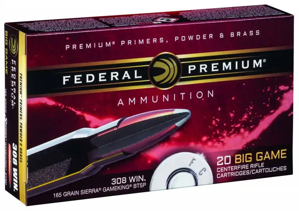 Federal P308C Premium 308 Win 165 gr Sierra GameKing Boat-Tail Soft Point (BTSP) 20 Round Box