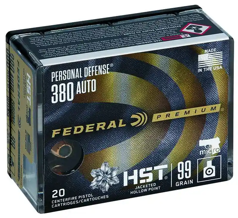 Federal P380HST1S Premium Personal Defense HST Micro 380 ACP 99 gr HST Jacketed Hollow Point 20 Round Box