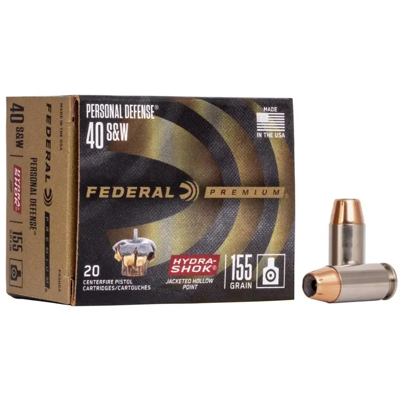 Federal P40HS2 Premium Personal Defense 40 S&W 155 gr Hydra-Shok Jacketed Hollow Point 20 Round Box