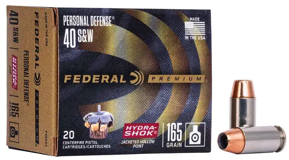 Federal P40HS3 Premium Personal Defense 40 S&W 165 gr Hydra-Shok Jacketed Hollow Point 20 Round Box