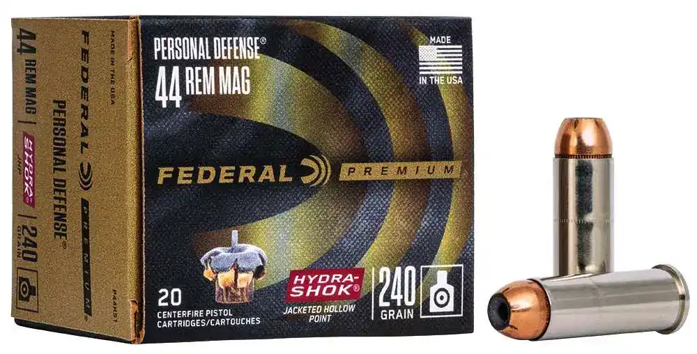 Federal P44HS1 Premium Personal Defense 44 Rem Mag 240 gr Hydra-Shok Jacketed Hollow Point 20 Round Box