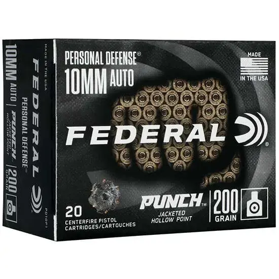 Federal PD10P1 Personal Defense Punch 10mm Auto 200 gr Jacketed Hollow Point (JHP) 20 Round Box