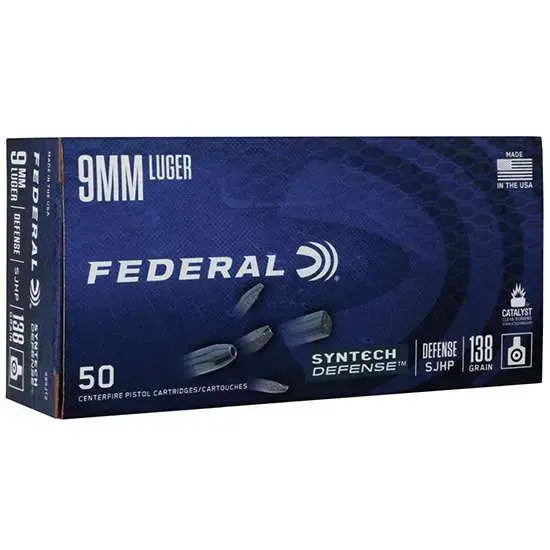 Federal S9SJT2 Syntech Defense 9mm Luger 138 gr Segmented Jacketed Hollow Point (SJHP) 50 Round Box