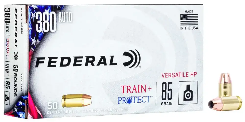 Federal TP380VHP1 Train + Protect 380 ACP 85 gr Jacketed Hollow Point (JHP) 50 Round Box