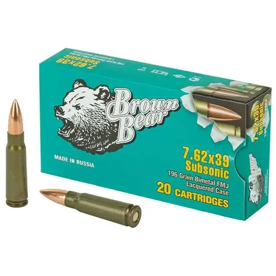 FIME Group LLC ASUB762FMJ Brown Bear 7.62x39mm 196 gr Full Metal Jacket (FMJ) 20 Round Box