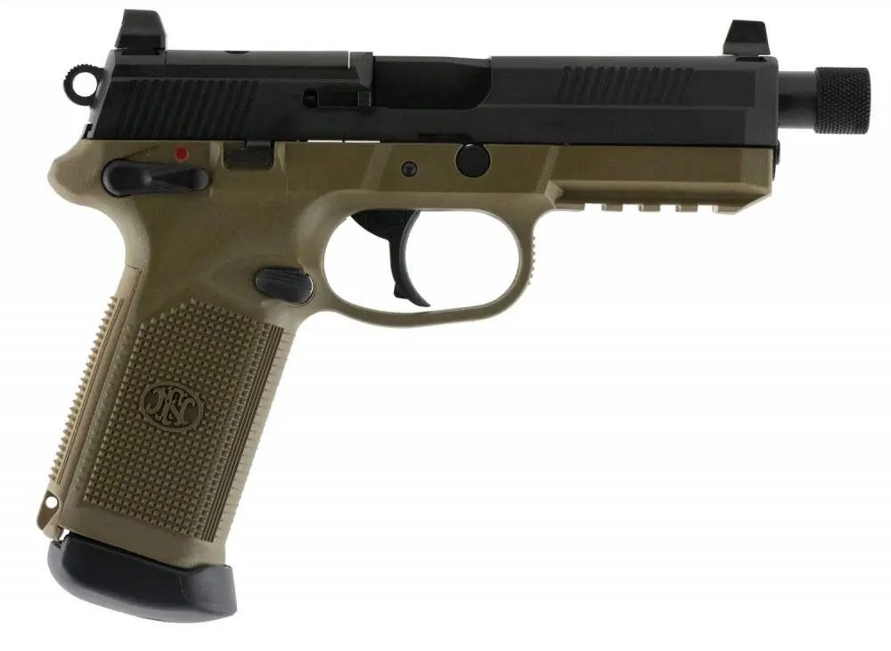 FN FNX 45 Tactical Single/Double 45 Automatic Colt Pistol (ACP) 5.3" TB 15+1 3 Mags NS Flat Dark Earth Interchangeable Backstrap Grip Black Stainless Steel