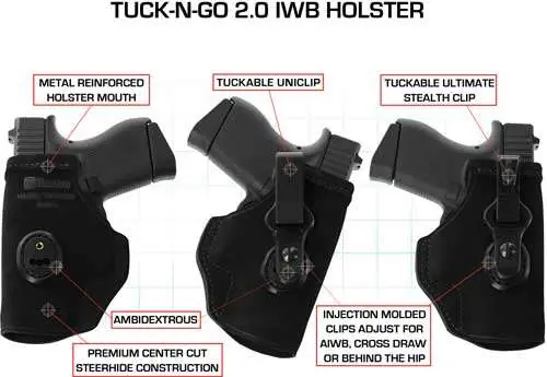 Galco TUC224B Tuck-N-Go 2.0 Black Leather IWB Fits Glock 17,22,31 Ambidextrous