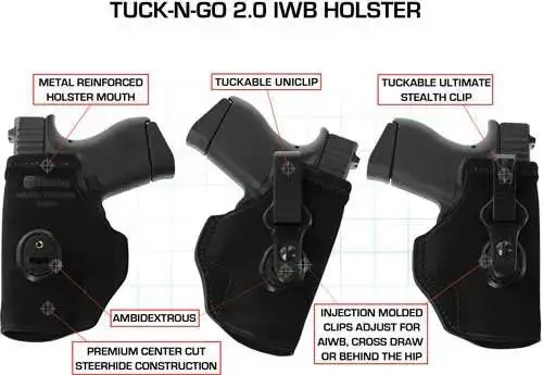 Galco TUC472B Tuck-N-Go 2.0 Black Leather IWB S&W M&P 9,40 Ambidextrous