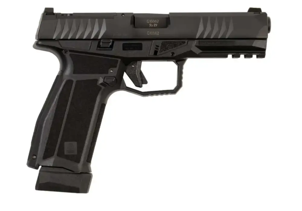 Arex Delta L OR 9mm / 1x17rd Mag, 1x 17+2 Mag / Serialized Trigger Assembly / Interchangeable Frame and Backstraps / Ambi Magazine Release & Slide Release / 5x Optics Plates / Black