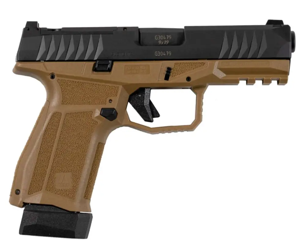 Arex Delta M OR 9mm / 1x15rd Mag, 1x 15+2 Mag / Serialized Trigger Assembly / Interchangeable Frame and Backstraps / Ambi Magazine Release & Slide Release / 5x Optics Plates / FDE