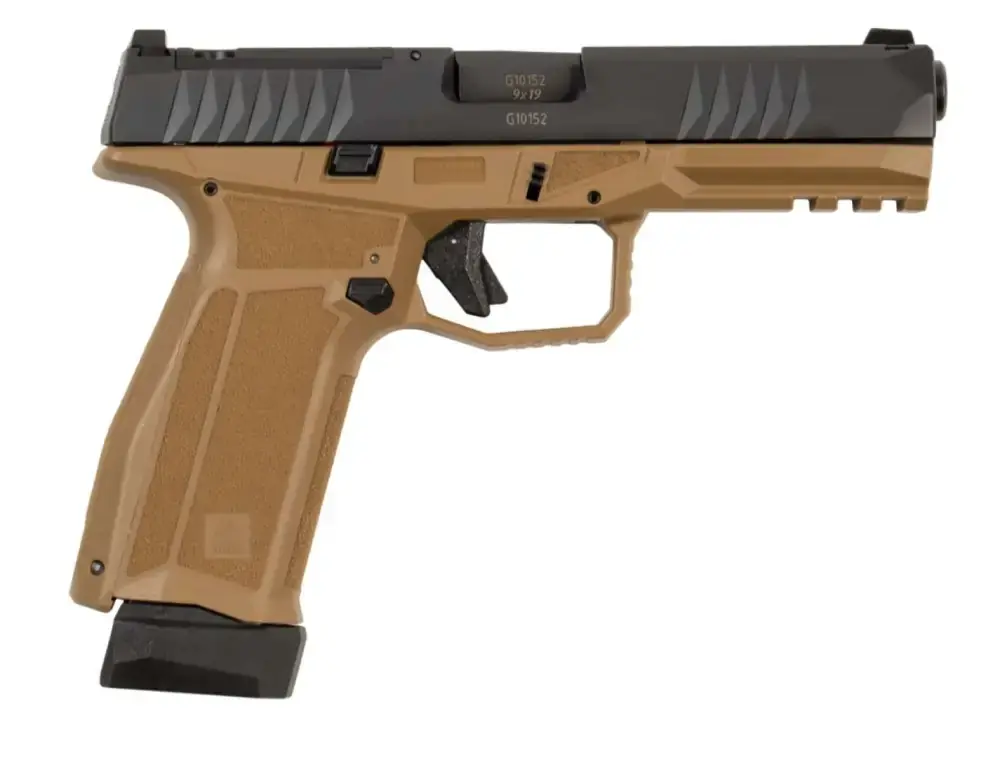 Arex Delta L OR 9mm / 1x17rd Mag, 1x 17+2 Mag / Serialized Trigger Assembly / Interchangeable Frame and Backstraps / Ambi Magazine Release & Slide Release / 5x Optics Plates / FDE