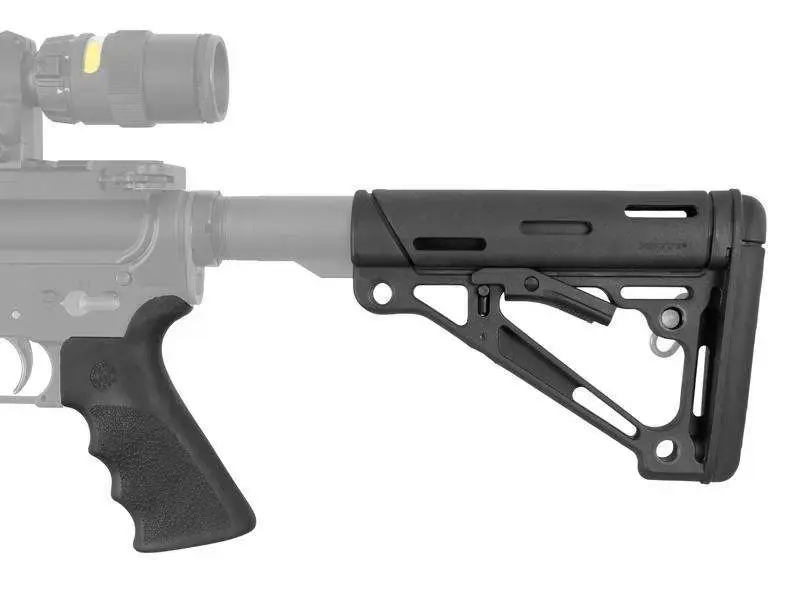AR-15/M-16 Kit - Finger Groove Beavertail Grip and OverMolded Collapsible Buttstock - Fits Commercial Buffer Tube - Black Rubber