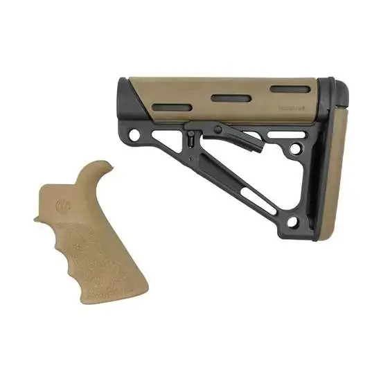 AR-15/M-16 Kit - Finger Groove Beavertail Grip and OverMolded Collapsible Buttstock - Fits Mil-Spec Buffer Tube - Flat Dark Earth Rubber