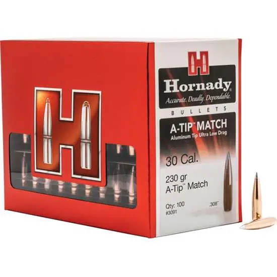 Hornady 3091 A-Tip Match 30 Cal .308 230 gr Ballistic Tip 100 Per Box