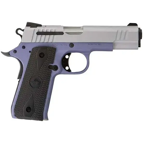 Citadel CIT380OLALA 1911-A1 Baby 380 ACP 3.75" 7+1 Crushed Orchard Cerakote Silver Slide Black Polymer Grip