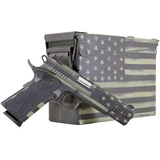 Citadel CITC45FUSBAC M-1911 with Ammo Can 45 ACP 5" 8+1 American Flag Battleworn Green Black G10 Grip
