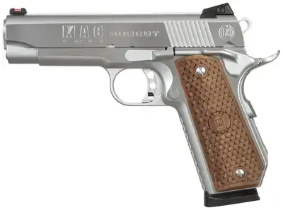 MAC M19BC45C 1911 45 ACP 4.25" 8+1 Chrome Hard Hardwood w/MAC Logo Grip