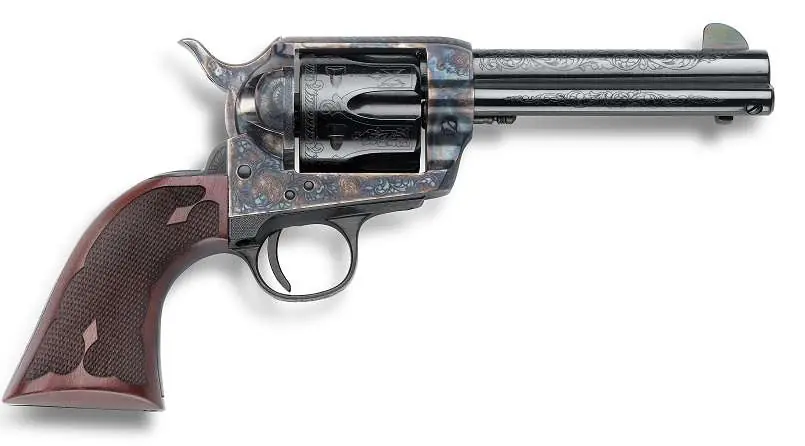 EMF DLX G GRANDE CALIFORNIAN HGR 357MAG 4 3/4" BBL CASE HARDENED FINISH BLUE LASER ENG FDL GRIP