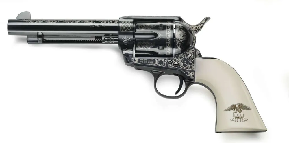 EMF LIBERTY SA HGR 357 MAG 5 1/2" LASER ENGRAVED ALL BLUE ULTRA IVORY GRIP