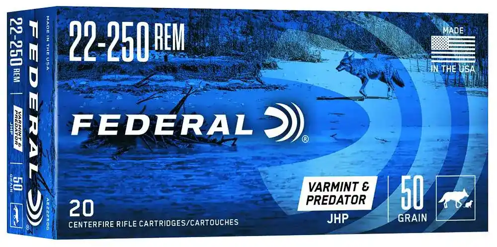 Federal AE22250G American Eagle 22-250 Rem 50 gr Jacketed Hollow Point (JHP) 20 Round Box