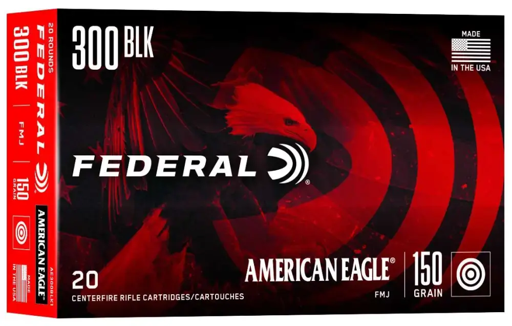 Federal AE300BLK1 American Eagle 300 Blackout 150 gr Full Metal Jacket Boat Tail (FMJBT) 20 Round Box