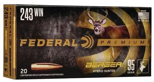 Federal P243BCH1 Premium Berger Hybrid Hunter 243 Win 95 gr Berger Hybrid Hunter 20 Round Box
