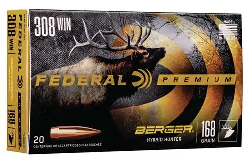Federal P308BCH1 Premium Berger Hybrid Hunter 308 Win 168 gr Berger Hybrid Hunter 20 Round Box
