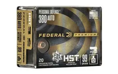 Federal P380HSD1 Premium Personal Defense 380 ACP 99 gr Hydra-Shok Deep Hollow Point 20 Round Box
