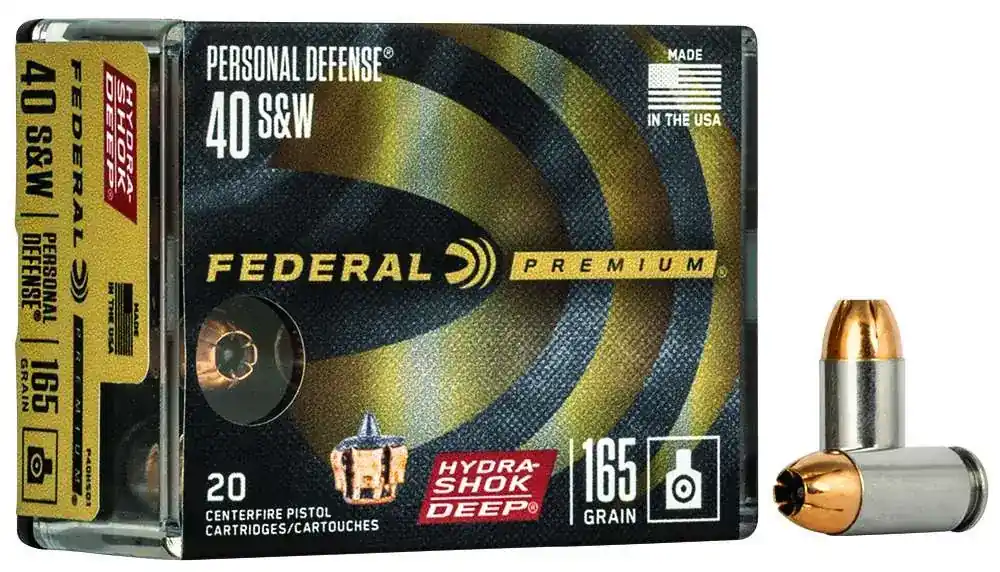 Federal P40HSD1 Premium Personal Defense 40 S&W 165 gr Hydra-Shok Deep Hollow Point 20 Round Box