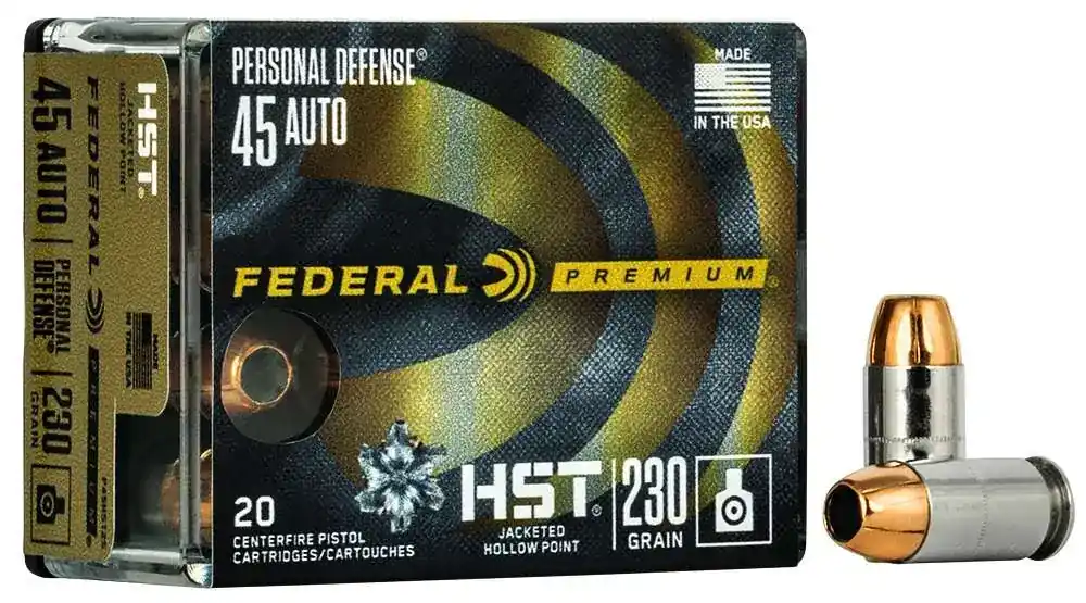 Federal P45HST2S Premium Personal Defense 45 ACP 230 gr HST Jacketed Hollow Point 20 Round Box