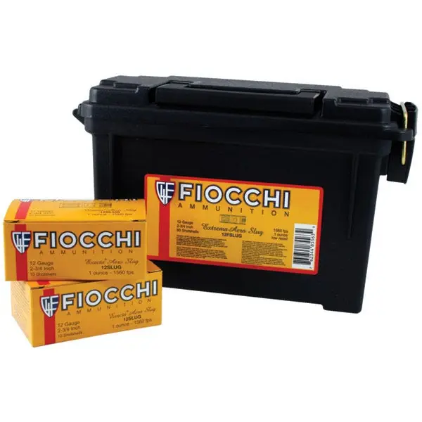 Fiocchi 12FSLUG Aero High Velocity 12 Gauge 2.75 1 oz Rifled Slug Shot 80 Round Box (Ammo Can)
