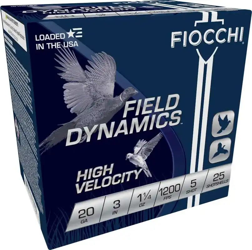 Fiocchi 203HV5 High Velocity 20 Gauge 3 1 1/4 oz 5 Shot 25 Round Box