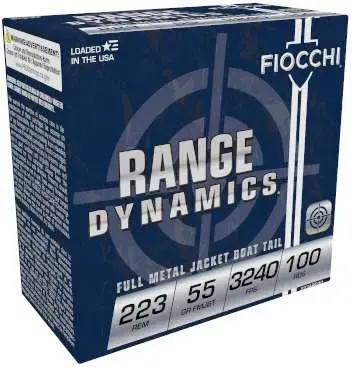 Fiocchi 223ARD10 Range Dynamics 223 Rem 55 gr Full Metal Jacket Boat Tail (FMJBT) 100 Round Box