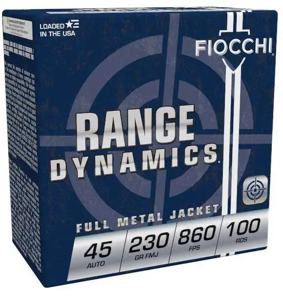 Fiocchi 45ARD100 Range Dynamics 45 ACP 230 gr Full Metal Jacket (FMJ) 100 Round Box