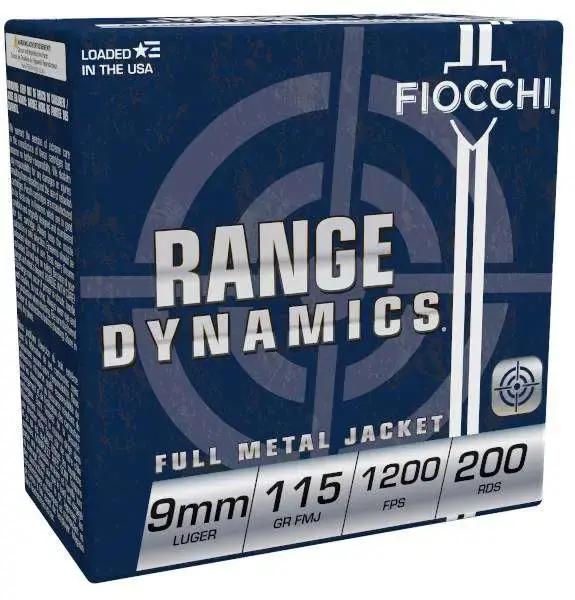 Fiocchi 9ARD Range Dynamics 9mm Luger 115 gr Full Metal Jacket (FMJ) 200 Round Box