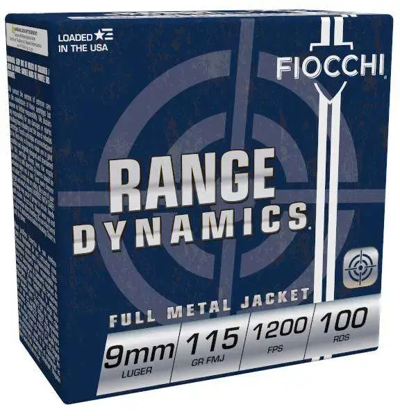 Fiocchi 9ARD100 Range Dynamics 9mm Luger 115 gr Full Metal Jacket (FMJ) 100 Round Box