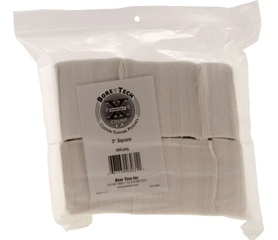 Bore Tech BTPT3S500 X-Count Square Cotton Patches Cotton 500 Per Pack 3"