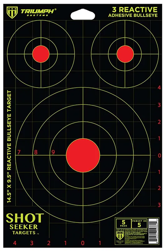 Triumph Systems 0900-40-000 Shot Seeker Reactive Target Self-Adhesive 3 Bullseye Black/Red/Yellow 5 Pack