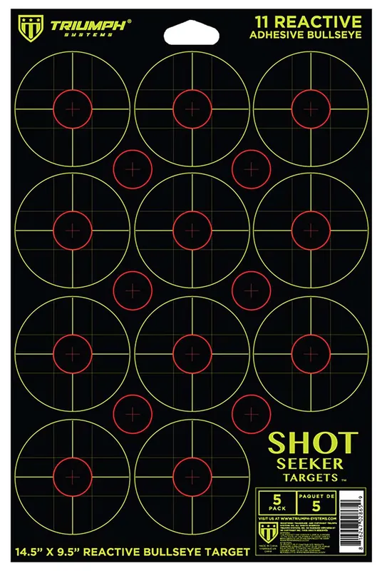 Triumph Systems 0900-40-001 Shot Seeker Reactive Target Self-Adhesive Eleven 3" Bullseye Black/Red/Yellow 5 Pack