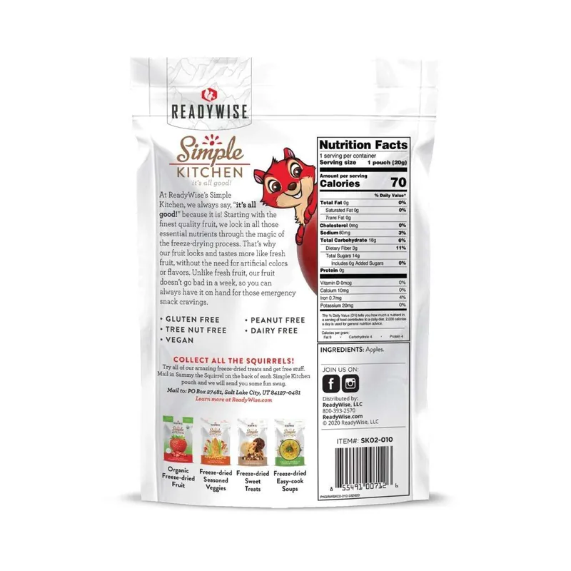 Wise Foods SK05-910 Simple Kitchen Freeze Dried Fruit Freeze Dried Snacks 6 Per Case 4 Servings Per Pouch Outdoor Camping Pouches