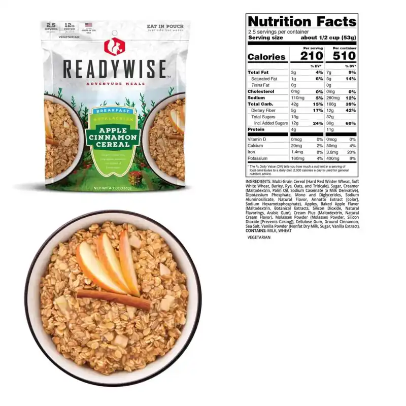 Wise Foods 05908 Outdoor Food Kit Apple Cinnamon Cereal Dehydrated/Freeze Dried