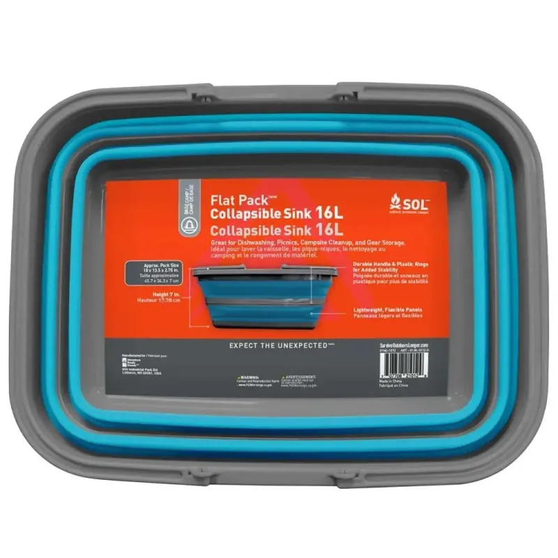 ARB SOL FLAT PACK SINK 16 LITER W/STURDY CARRY HANDLE