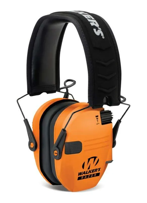 Walker's Razor Slim Electronic Muff Polymer 23 dB Over the Head Blaze Orange Ear Cups with Black Headband Adult