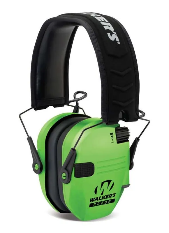Walker's Razor Slim Electronic Muff Polymer 23 dB Over the Head Hi-Viz Green Ear Cups with Black Headband Adult